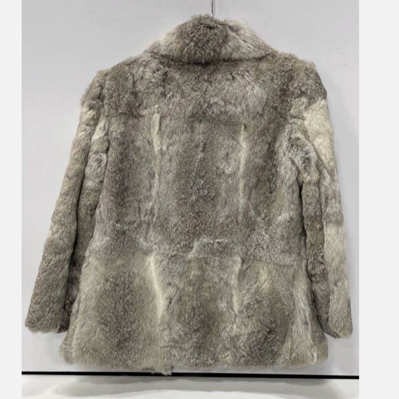 VTG Real Rabbit Fur Coat Open Front Jacket Gray Patchwork Women M Mobwife Glam - Picture 2 of 5